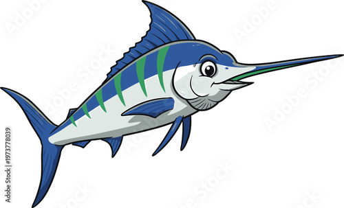 Dynamic Blue Marlin and Atlantic Bluefin Tuna Fish Vector Illustration Set for Sport Fishing