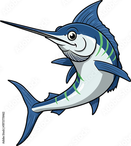 Dynamic Blue Marlin and Atlantic Bluefin Tuna Fish Vector Illustration Set for Sport Fishing