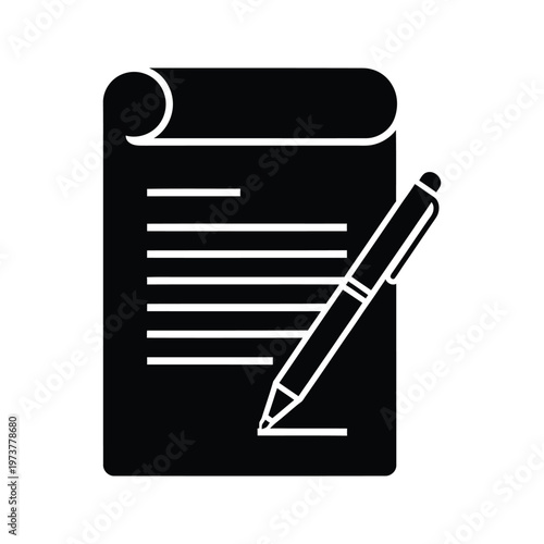 Modern calligraphy symbol in elegant black and white design representing writing and communication