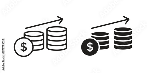 Money increase Icon set. black Illustration for graphic and web design.