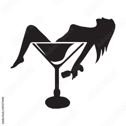 Woman Relaxing in Cocktail Glass Silhouette