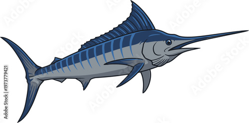 Dynamic Blue Marlin and Atlantic Bluefin Tuna Fish Vector Illustration Set for Sport Fishing