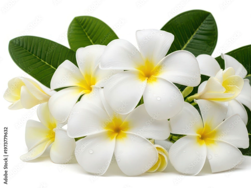 Obraz premium White and yellow blooming flowers with green leaves