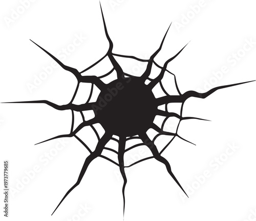 Cracked glass, shattered window, broken pane, spider web fracture, damage vector