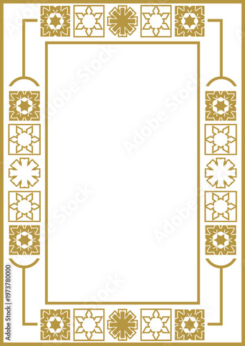 Golden vintage frame with an ethnic ornament in Arabic style. Vector illustration