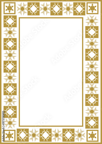 Golden vintage frame with an asymmetrical ethnic pattern. Vector illustration