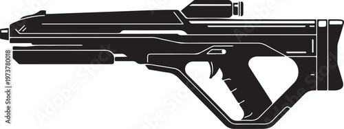 Futuristic assault rifle, sci-fi gun, black vector illustration, futuristic weapon, gaming asset