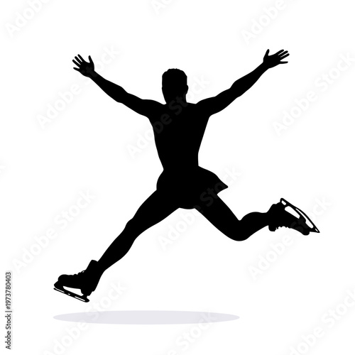 A silhouetted figure skater gracefully executing a jump, arms extended, conveying the essence of athleticism and performance
