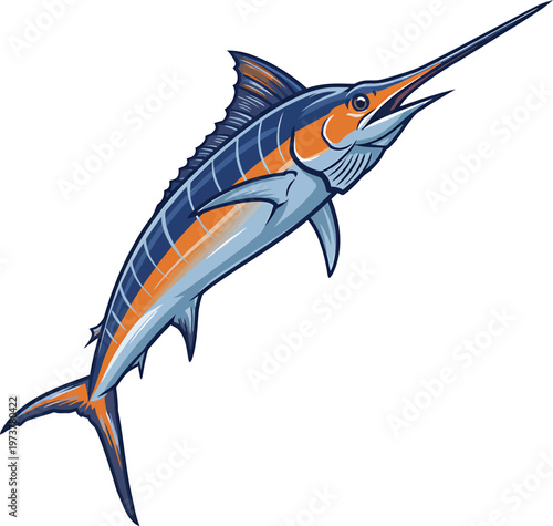 Dynamic Blue Marlin Jumping Vector Illustration for Sport Fishing and Marine Design