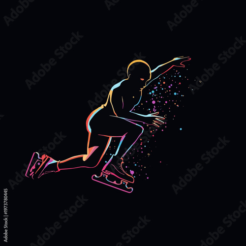 Dynamic image of a speed skater in action against a dark backdrop. The skater showcases energy, speed and the thrill of the sport, creating a striking visual impression