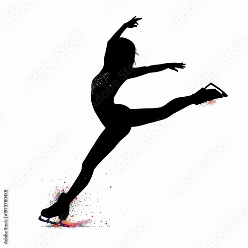 A silhouette of a figure skater executing a graceful jump, filled with artistic flair