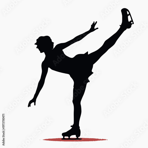 An elegant ice skater performing a graceful pose, silhouette captured during movement. The silhouette is striking in its simplicity
