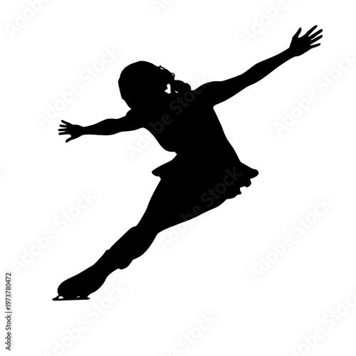 Silhouette of a graceful figure skater gliding with elegance and poise. The skater is poised mid-performance, showcasing a perfect balance of athleticism and art