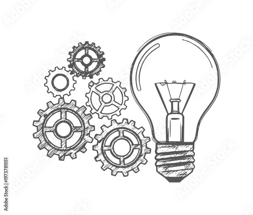 Lightbulb and gears representing innovation and mechanics concept