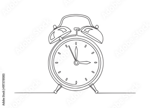 Single line of a classic twin bell alarm clock time vintage