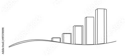 Stylized bar graph with rising bars a curved line chart growth
