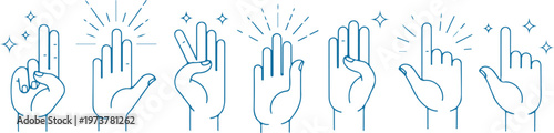 Hand gestures, hand signs, blue icons, vector set isolated on Transparent Background