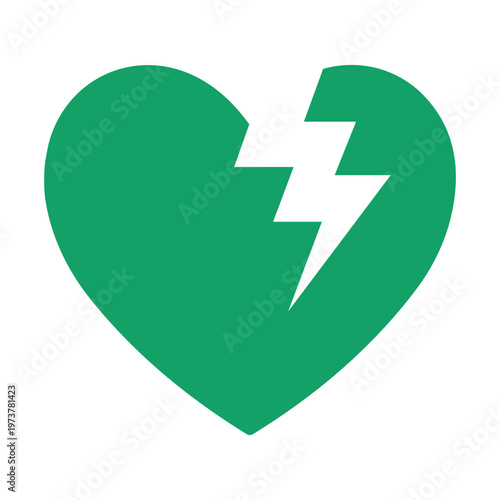 AED Heart Symbol Vector Graphic Green Defibrillator Lightning Icon