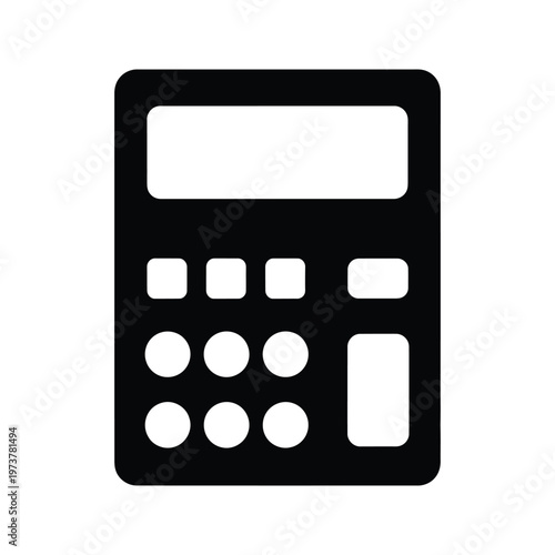 Minimalist design of a classic calculator with a black frame and white buttons on a white background