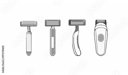 Shaving razor icon collection outline vector grooming tools set isolated on white background