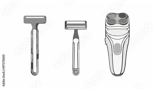 Razor outline icon set vector shaving accessories disposable and electric shaver isolated on white