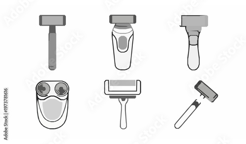 Outline razor icons vector set shaving accessory and shaver symbol isolated on white