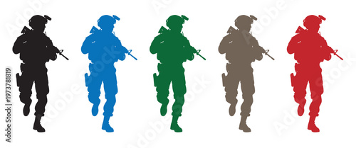 multicolored soldier silhouettes with guns