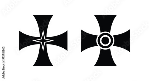Two iron cross variations graphical design element on transparent background silhouette