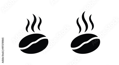 Two coffee beans with rising steam minimalist design on transparent background silhouette