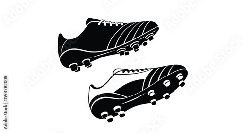Black soccer cleats illustration with dynamic angles on transparent background silhouette