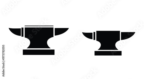 Two black anvil illustrations with distinct shapes on transparent background silhouette
