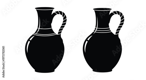 Two ancient greek vases a decorative element on transparent background silhouette