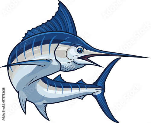 Dynamic Blue Marlin Jumping Vector Illustration for Sport Fishing and Marine Design