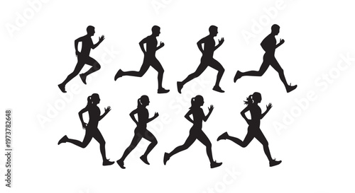 Dance silhouettes in dynamic black and white poses capturing rhythmic motion and artistic expression