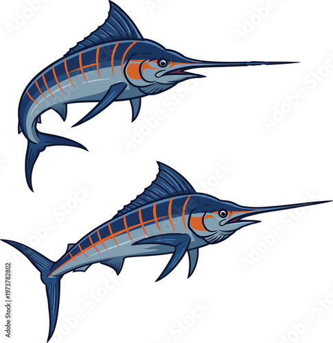 Dynamic Blue Marlin Jumping Vector Illustration for Sport Fishing and Marine Design