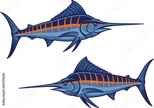 Dynamic Blue Marlin Jumping Vector Illustration for Sport Fishing and Marine Design