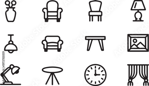 Modern Home Furnishings and Interior Decor Elements Icon Collection