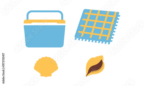Essential items for a beach outing and seashell collection