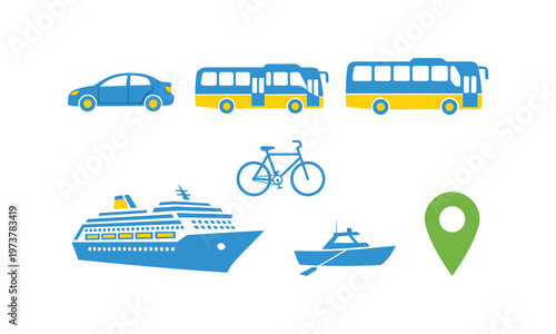 Various modes of transportation and navigation icons displayed together