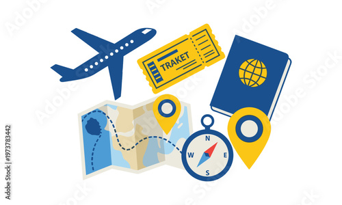 Essential travel icons representing journey and exploration elements