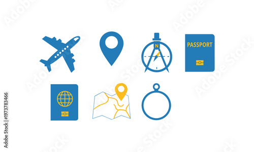 Icons representing essential travel and navigation tools and documents
