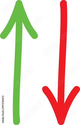 Hand drawn green arrow pointing up and red arrow pointing down