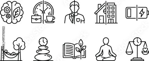 A collection of icons representing wellness and balance in life