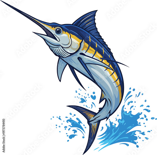 Dynamic Blue Marlin Jumping Vector Illustration for Sport Fishing and Marine Design