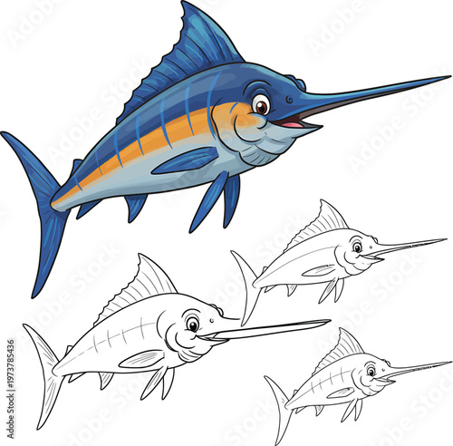 Dynamic Blue Marlin Jumping Vector Illustration for Sport Fishing and Marine Design