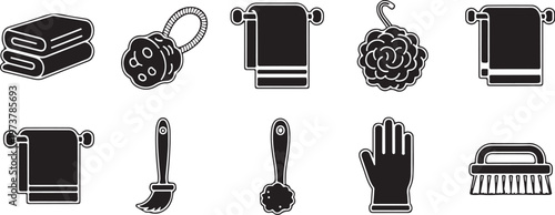 Bathroom cleaning icons, black and white, vector set isolated on Transparent Background