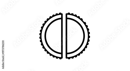 Abstract illustration of two half circles with a textured outer edge on white