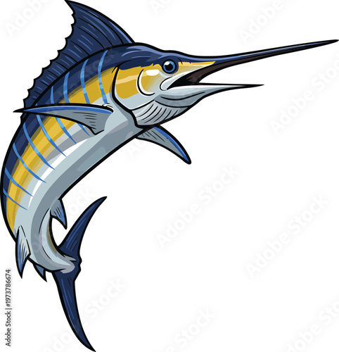 Dynamic Blue Marlin Jumping Vector Illustration for  Fishing and Marine Design