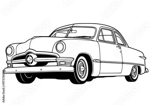 Classic vintage 1940s american two-door personal coupe line art illustration