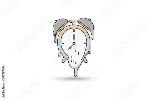 Melted vintage alarm clock graphic illustration showcasing surreal time distortion and abstract conceptual elements as a creative piece of modern artistic digital artwork isolated for various projects